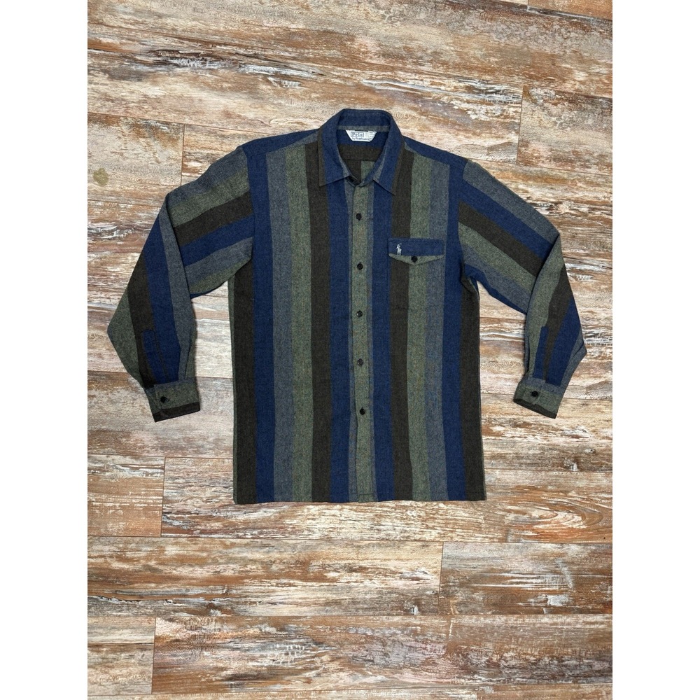 Vintage 80's Polo Ralph Lauren Long Sleeve Wool Blend Button Up Shirt Size Med.